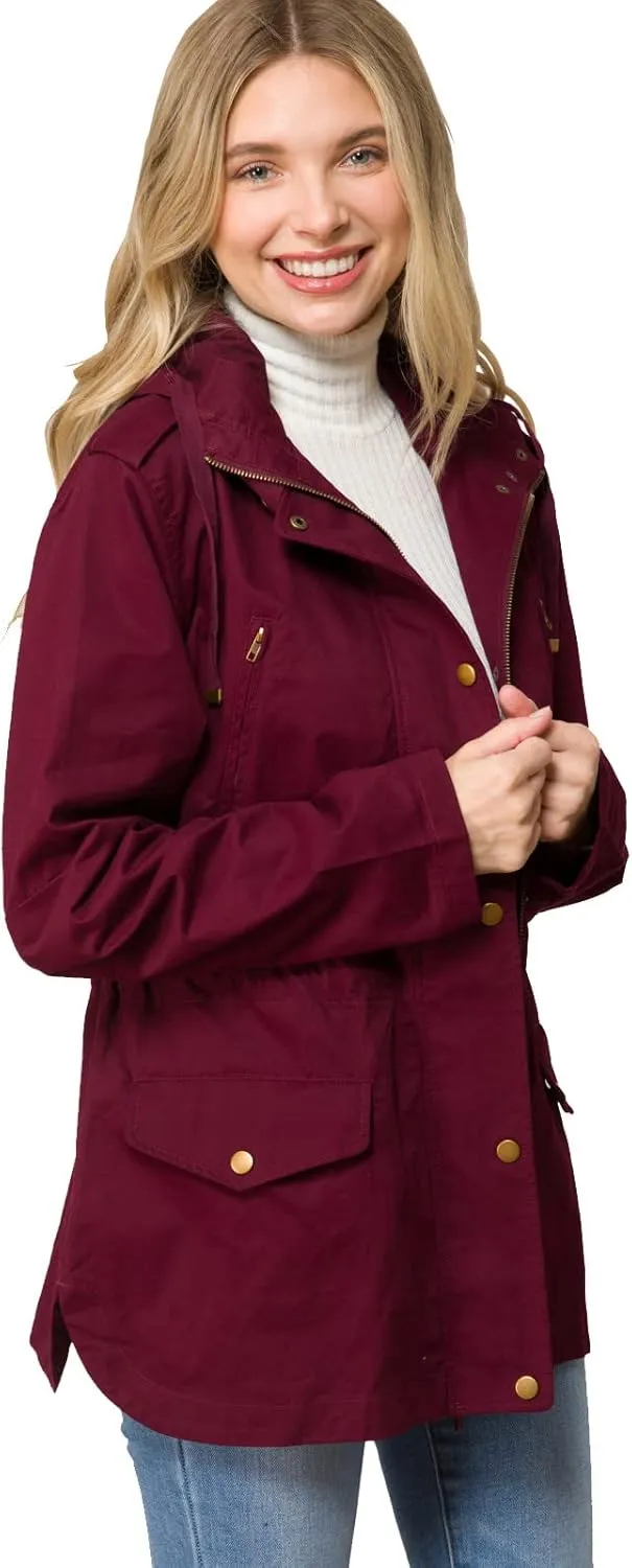 Design by Olivia Women's Lightweight Front Zipper Solid Utility Anorak Hoodie Vest/Jacket
