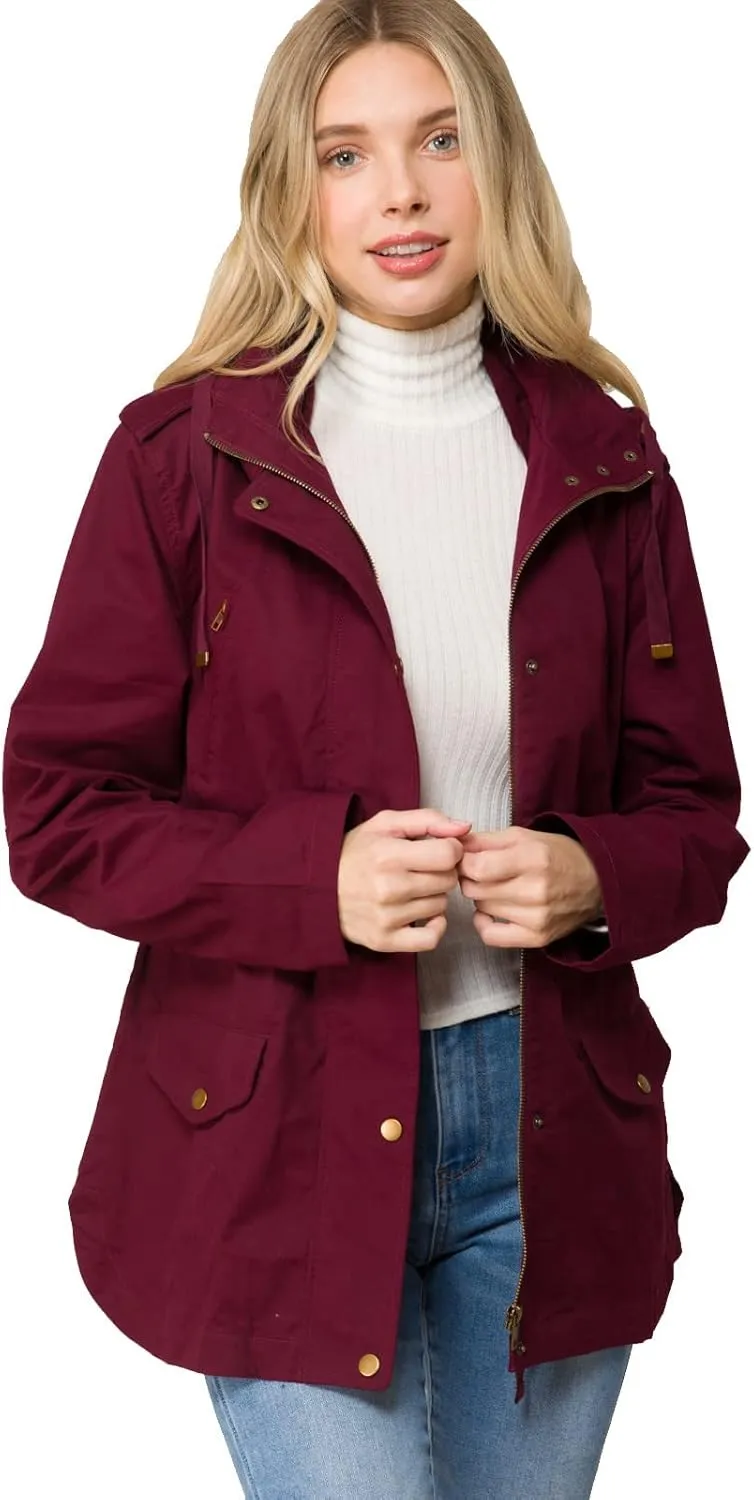Design by Olivia Women's Lightweight Front Zipper Solid Utility Anorak Hoodie Vest/Jacket