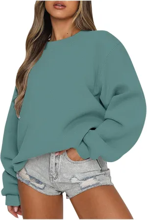 Drop Shoulder Long Sleeve Sweatshirts for Women Fall Teen Girls y2k Clothes Fleece Crewneck Pullover Tops Loose Comfy