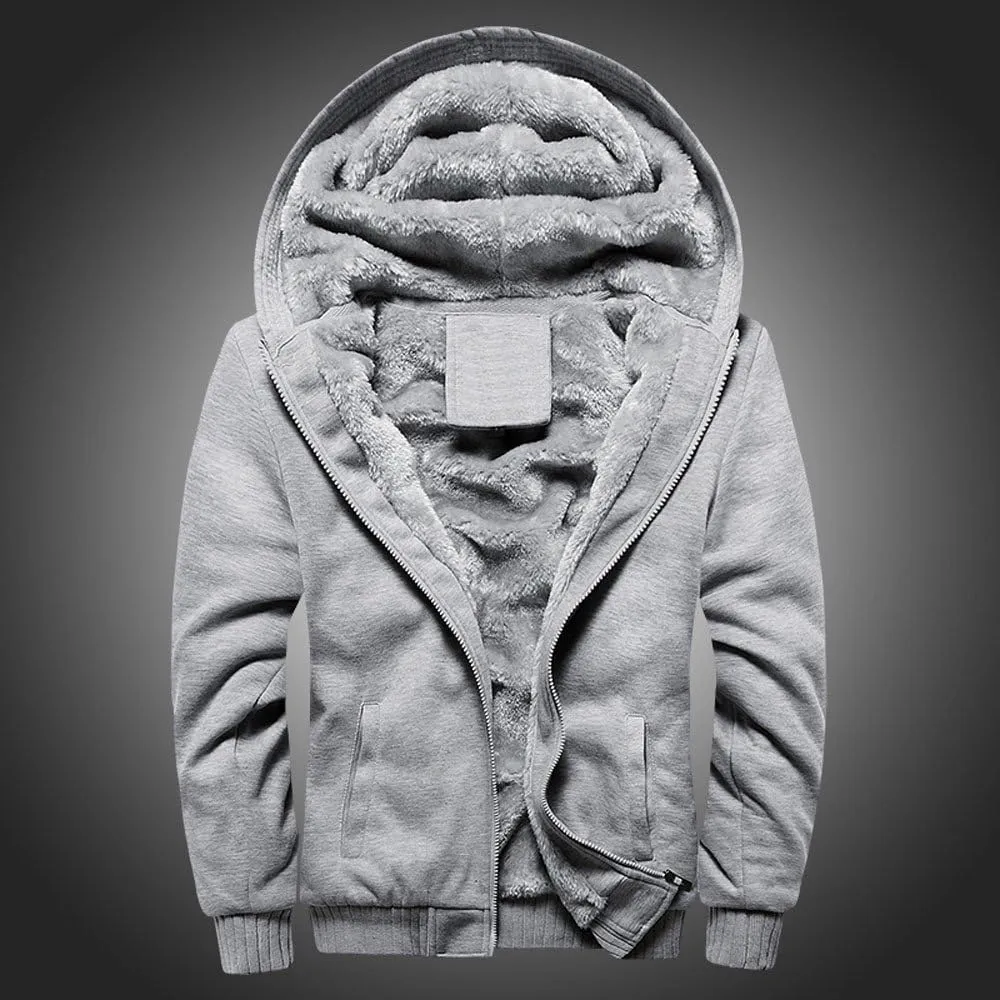 DuDubaby Men Long Sleeve Hoodie Hoodie Winter Warm Fleece Zipper Sweater Jacket Outwear Coat