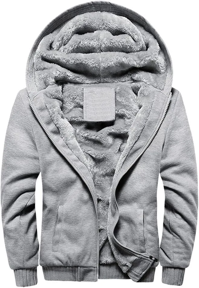 DuDubaby Men Long Sleeve Hoodie Hoodie Winter Warm Fleece Zipper Sweater Jacket Outwear Coat