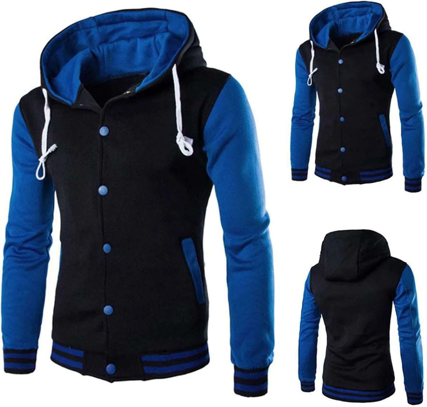 DuDubaby Men Tops Plus Size Casual Loose Hooded Long Sleeve Padded Sweatshirt Pullover Big Pockets