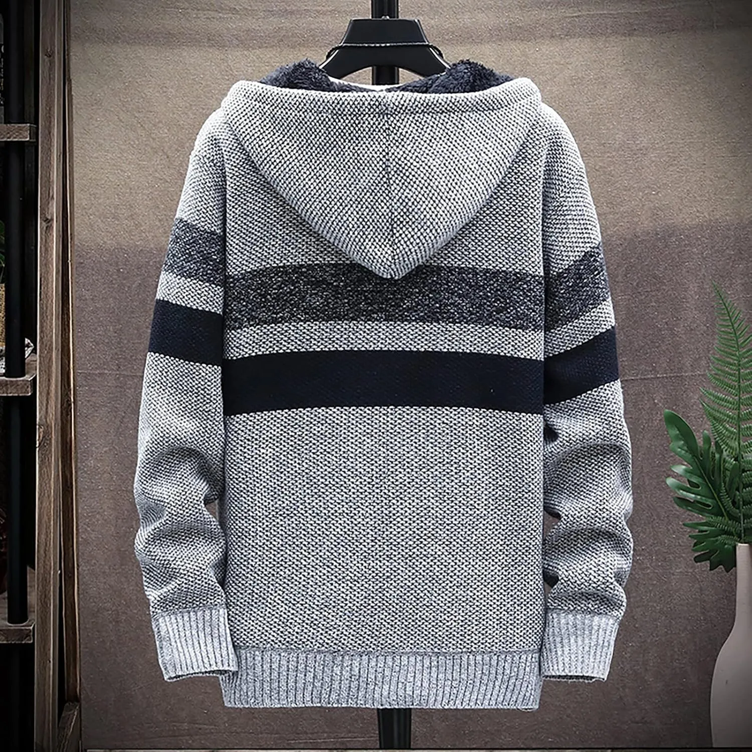 DuDubaby Men's Fall And Winter Casual Sweater Jacket Warm Knit Sweater Hooded Hoodie