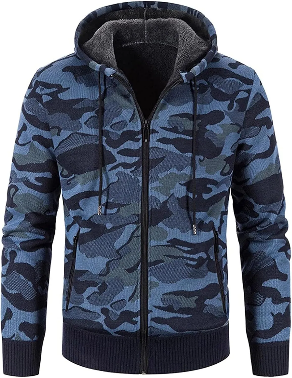 DuDubaby Men's Fashion Long Sleeve Warm Camouflage Printed Hooded Jacket Top