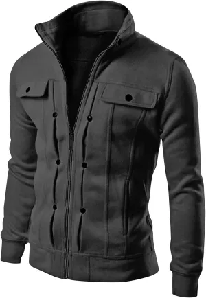 DuDubaby Mens Windbreaker Jackets Lightweight Men's Ski Jacket Fashion Casual Loose Stand Collar Button Decorated Sweatshirt