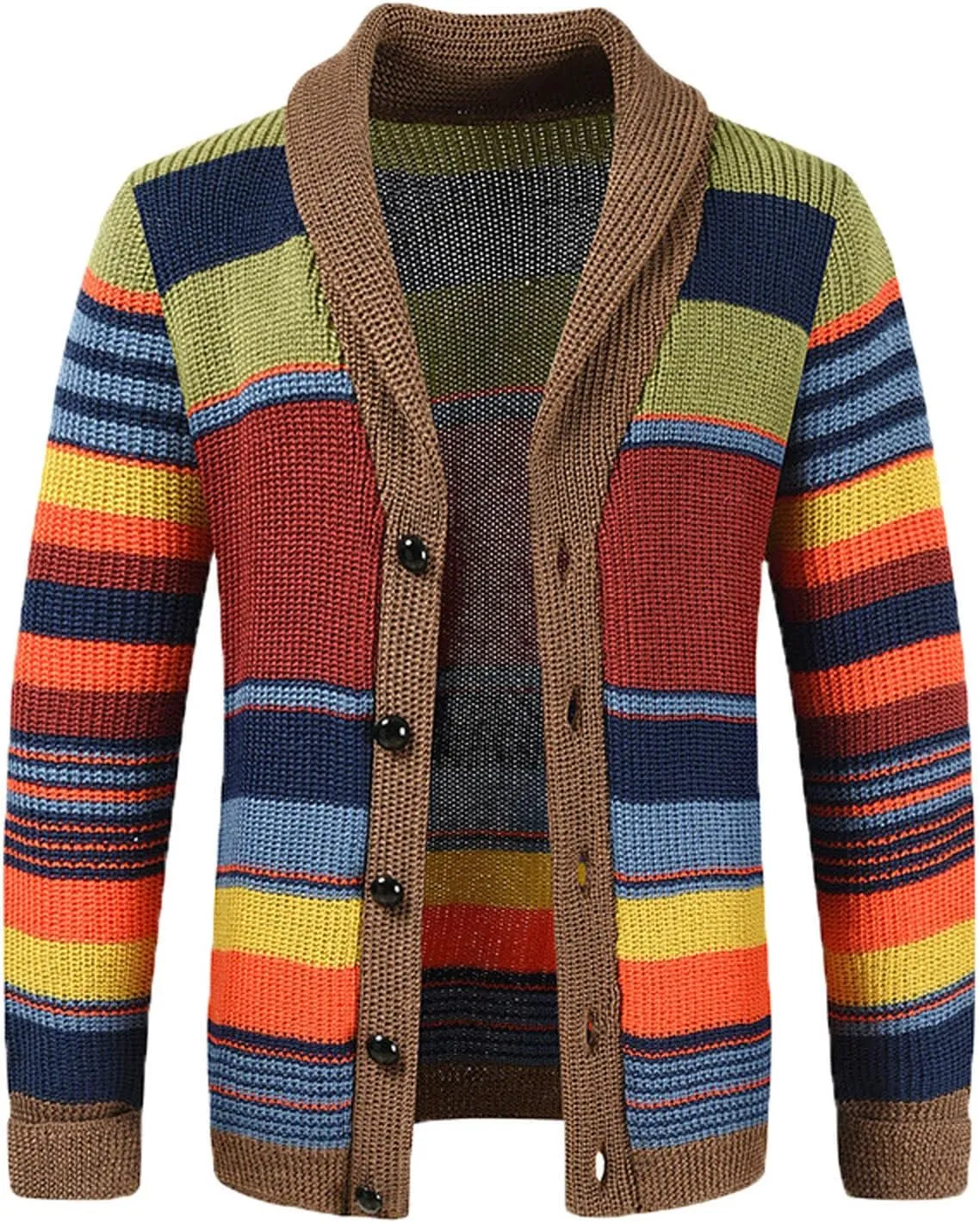 Ethnic Pattern Sweater Men Vintage Cardigan Sweater V Neck Button Down Sweaters Lightweight Knit Cardigan with Pocket