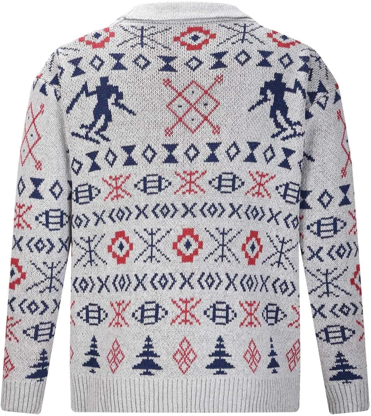 Ethnic Pattern Sweater Men Vintage Cardigan Sweater V Neck Button Down Sweaters Lightweight Knit Cardigan with Pocket