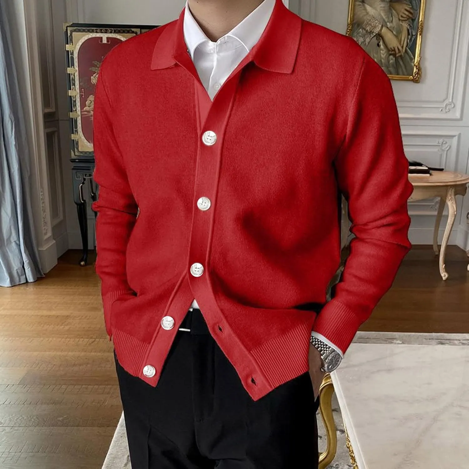 Fall Cable Knitted Sweater Cardigan Sweater for Men Lightweight Open Front V Neck Sweater Mens Fashion Cardigan Sweater
