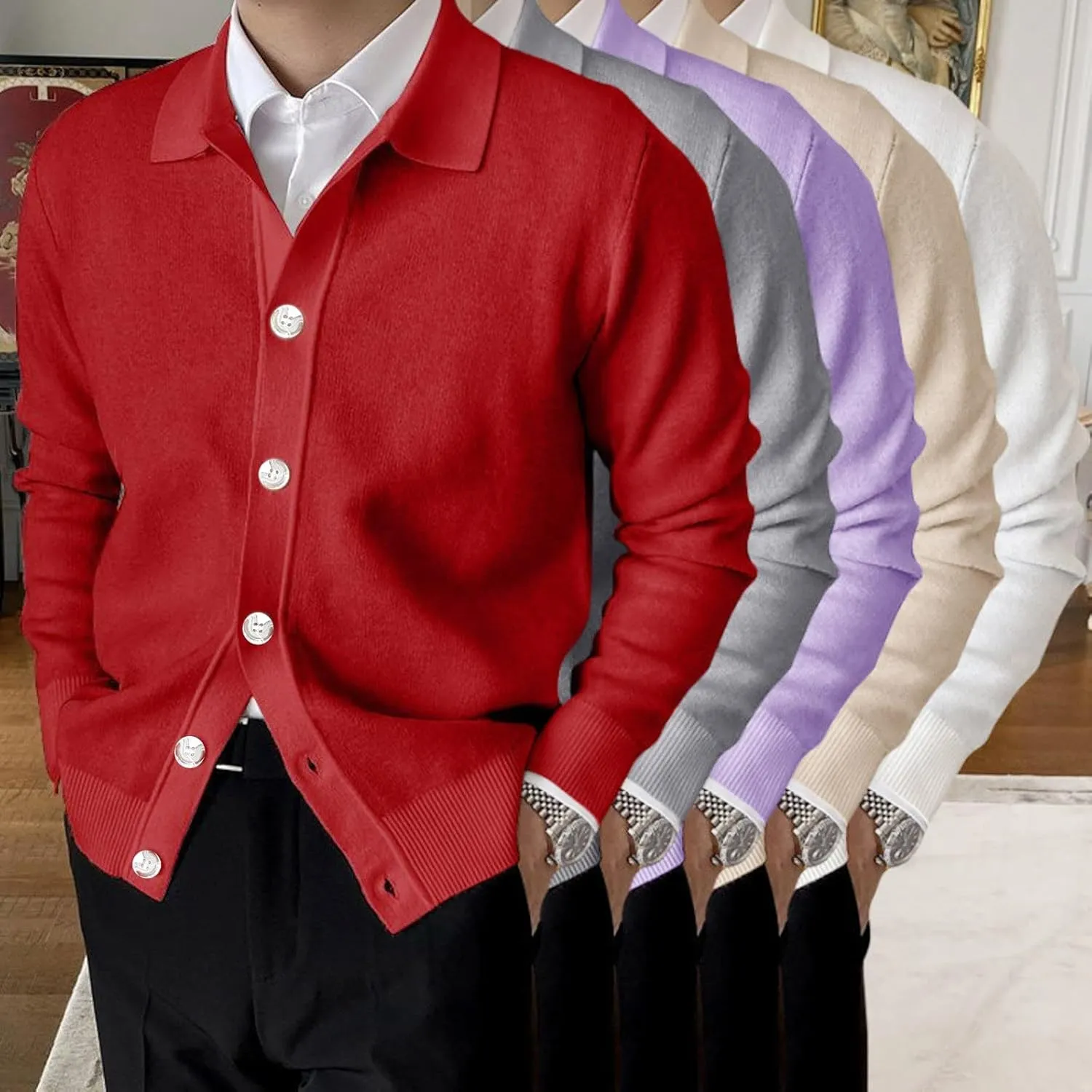 Fall Cable Knitted Sweater Cardigan Sweater for Men Lightweight Open Front V Neck Sweater Mens Fashion Cardigan Sweater
