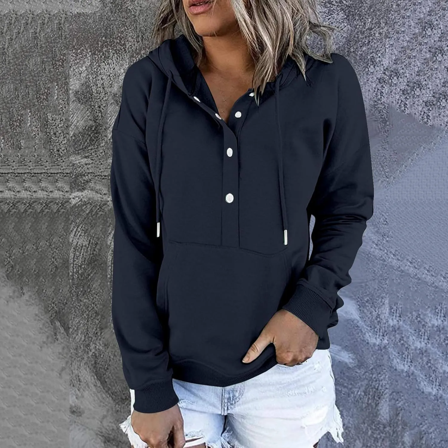 Fashion Casual Hoodies for Women Long Sleeve Pullover Tops Drawstring Hooded Sweatshirts Fall Fashion Outfits 2024