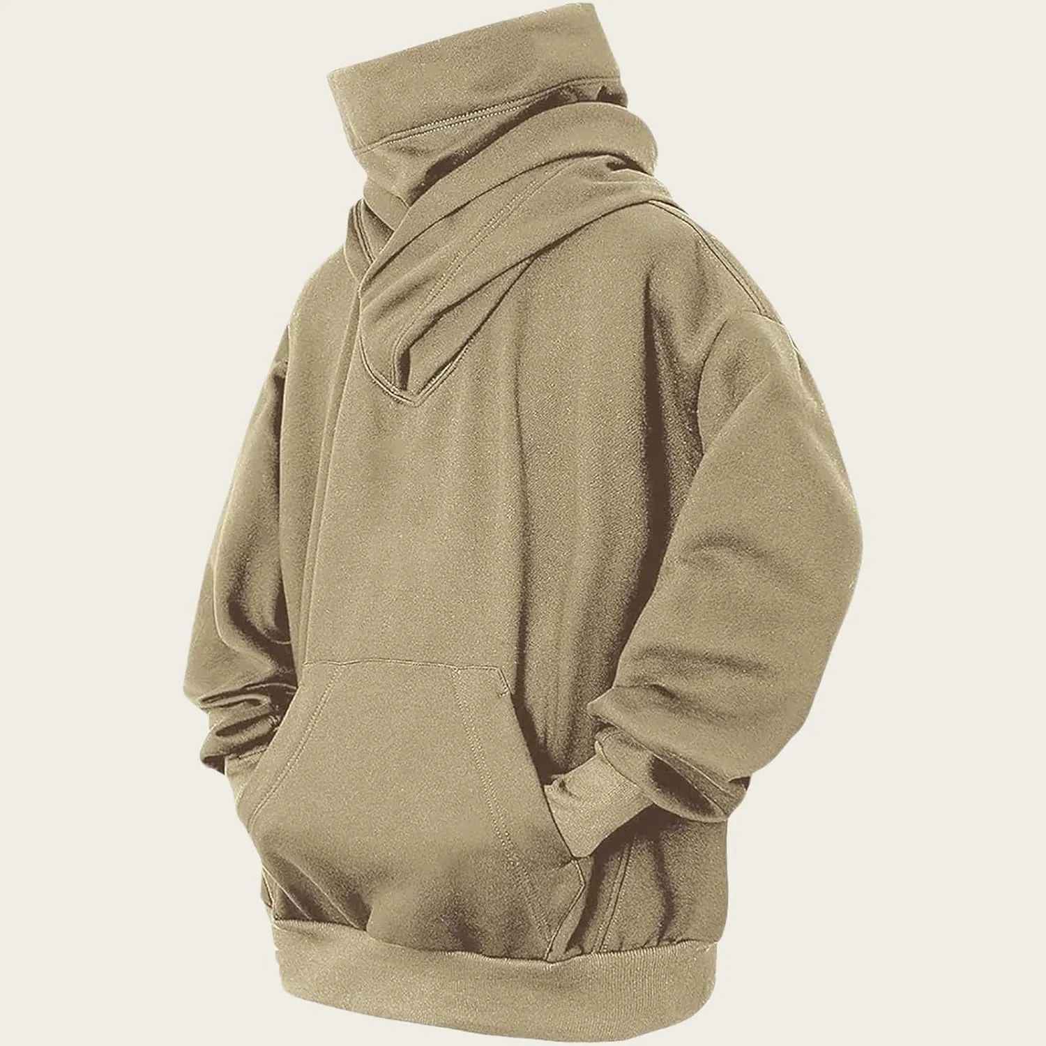 Fashion Fleece Hoodies for Men Cowl Neck Sweatshirts Pullover Fall Winter Loose Fit Hooded Tops for Men