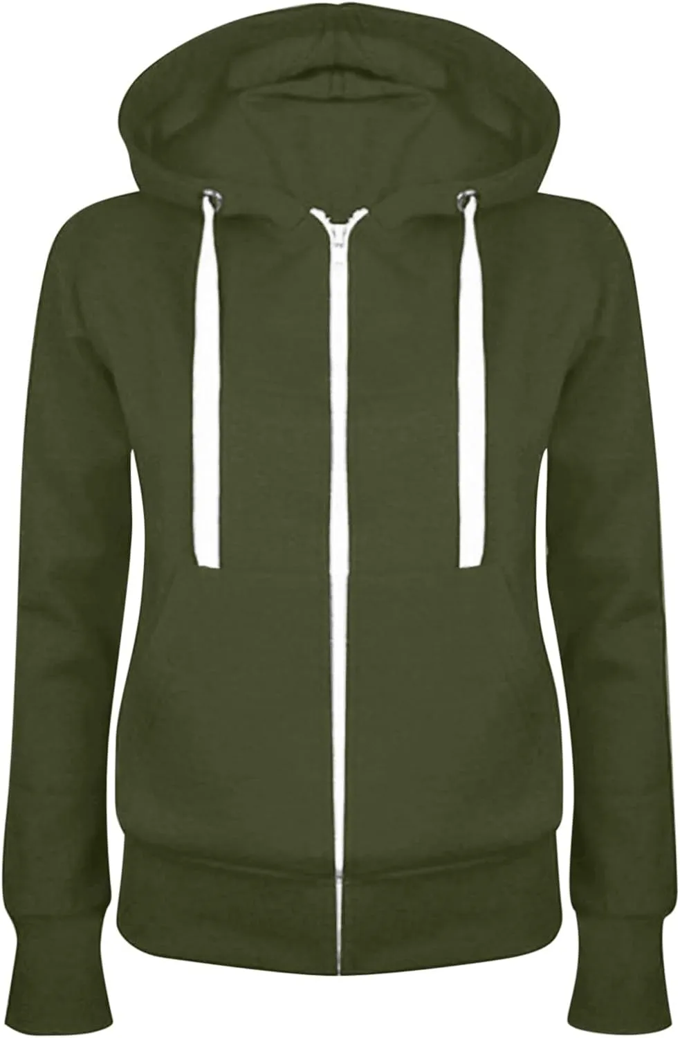 Fashion Hoodies Womens Long Sleeve Full Zip Up Lightweight Sweatshirt Casual Loose Fit Solid Color-Block Basic Jacket