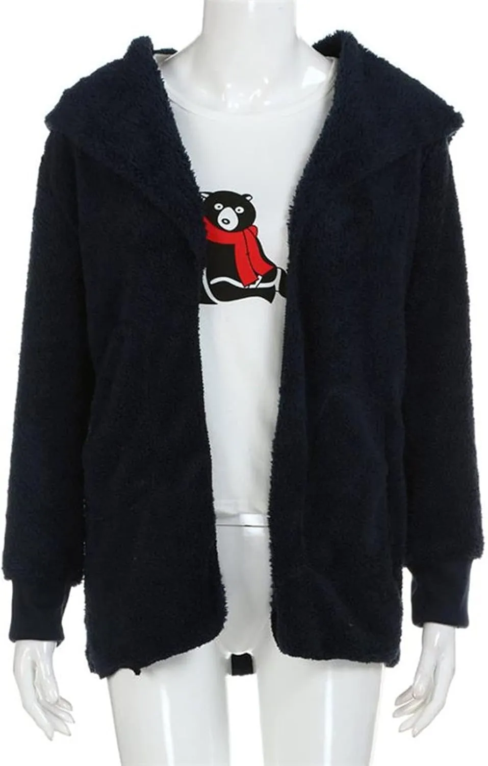 Fleece Jacket Women Fuzzy Sherpa Oversized Open Front Hooded Cardigan Fluffy Sweaters Winter Coats with Pockets