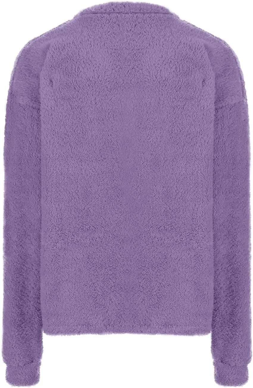 Fleece Sweatshirt For Women Soft Warm Casual Crewneck Long Sleeve Fuzzy Pullover Winter Comfy Solid Color Sherpa Tops