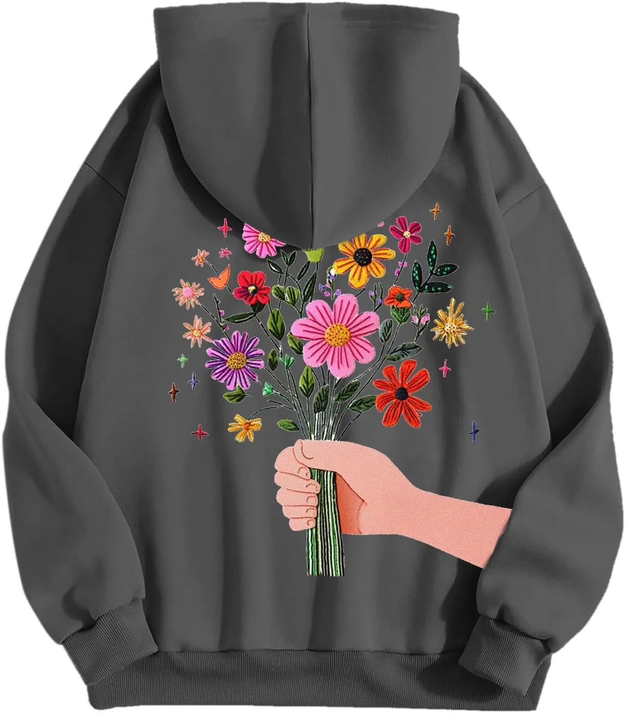Floral Graphic Hoodies for Women Novelty Floral Flower Print Sweatshirts for Teen Girls Y2k Sweatshirt With Pockets