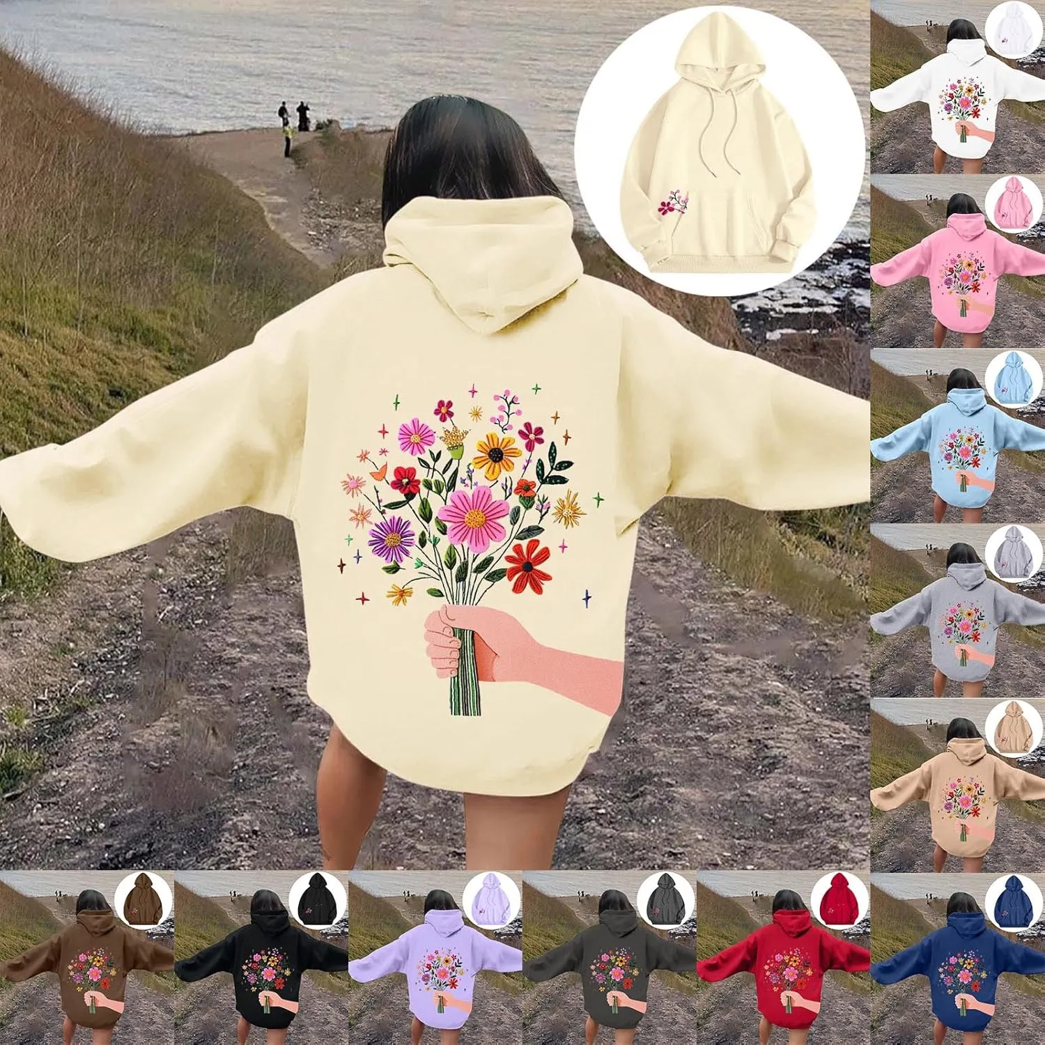 Floral Graphic Hoodies for Women Novelty Floral Flower Print Sweatshirts for Teen Girls Y2k Sweatshirt With Pockets