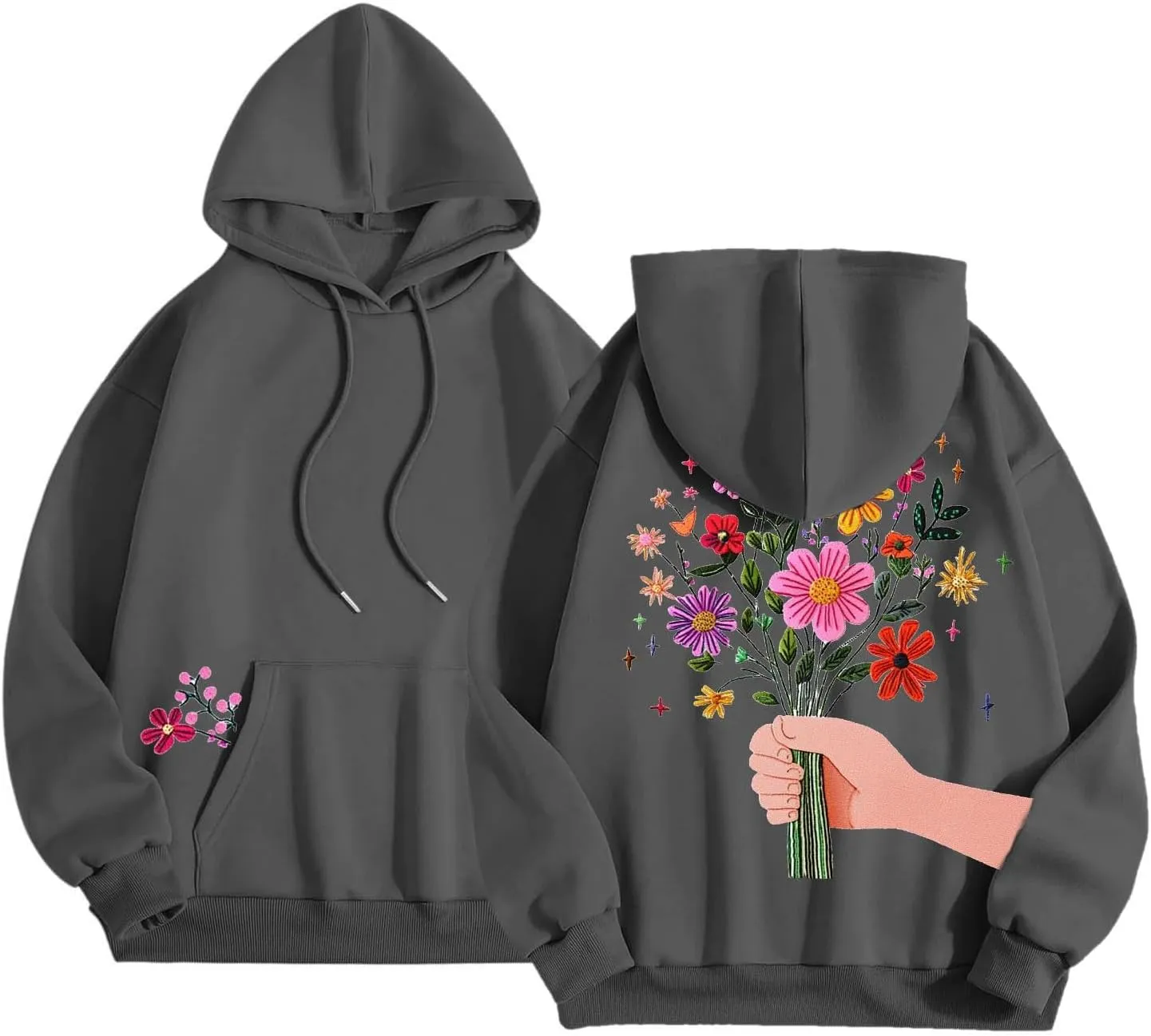 Floral Graphic Hoodies for Women Novelty Floral Flower Print Sweatshirts for Teen Girls Y2k Sweatshirt With Pockets
