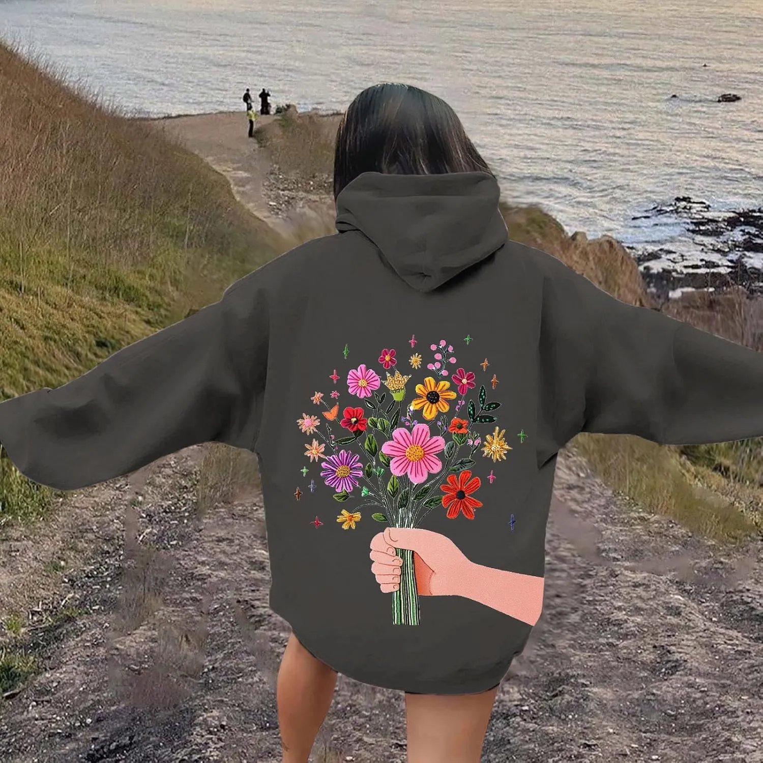 Floral Graphic Hoodies for Women Novelty Floral Flower Print Sweatshirts for Teen Girls Y2k Sweatshirt With Pockets
