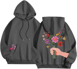 Floral Graphic Hoodies for Women Novelty Floral Flower Print Sweatshirts for Teen Girls Y2k Sweatshirt With Pockets