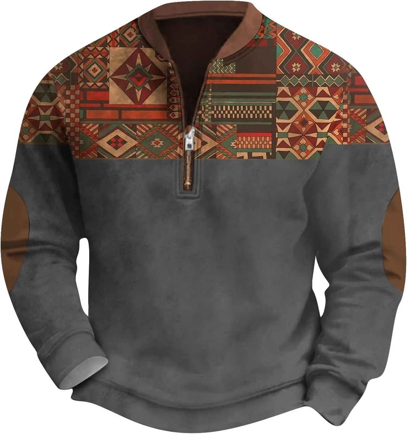 FONMA Men's Western Sweatshirts Fall Winter Knit Printed 1/4 Zip-Up Sweatshirt Casual Loose Fit Athletic Shirt
