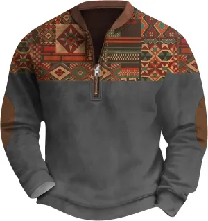 FONMA Men's Western Sweatshirts Fall Winter Knit Printed 1/4 Zip-Up Sweatshirt Casual Loose Fit Athletic Shirt