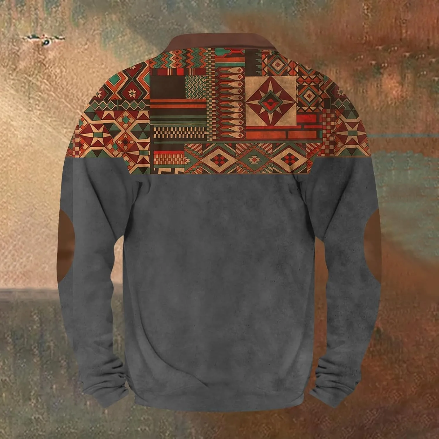FONMA Men's Western Sweatshirts Fall Winter Knit Printed 1/4 Zip-Up Sweatshirt Casual Loose Fit Athletic Shirt