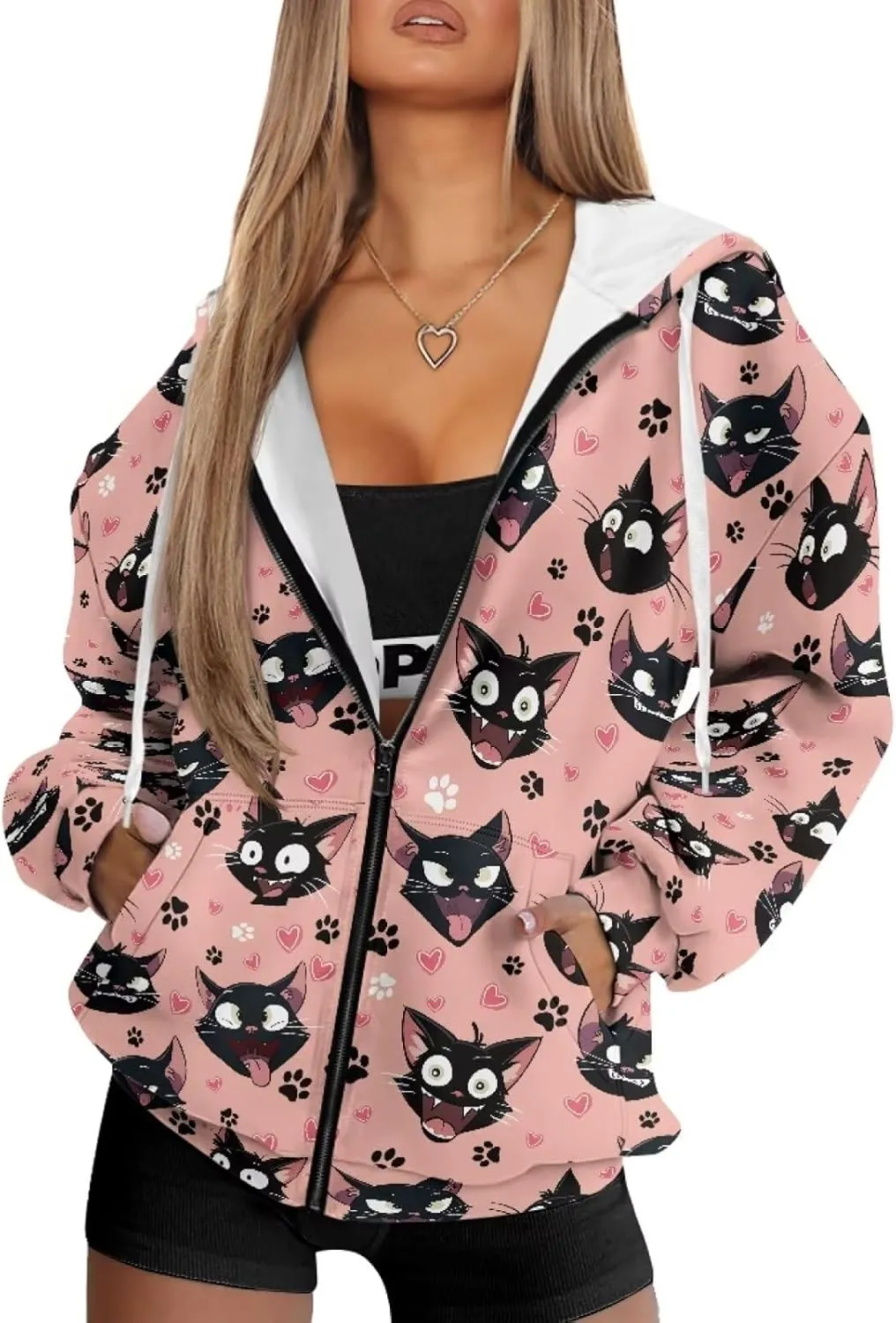 Forchrinse Black Bat Womens Zip Up Sweatshirts Gothic Y2K Hoodie Causal Long Sleeve Oversized Sweatshirts Loose Track Jackets