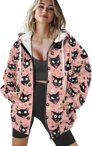 Forchrinse Black Bat Womens Zip Up Sweatshirts Gothic Y2K Hoodie Causal Long Sleeve Oversized Sweatshirts Loose Track Jackets