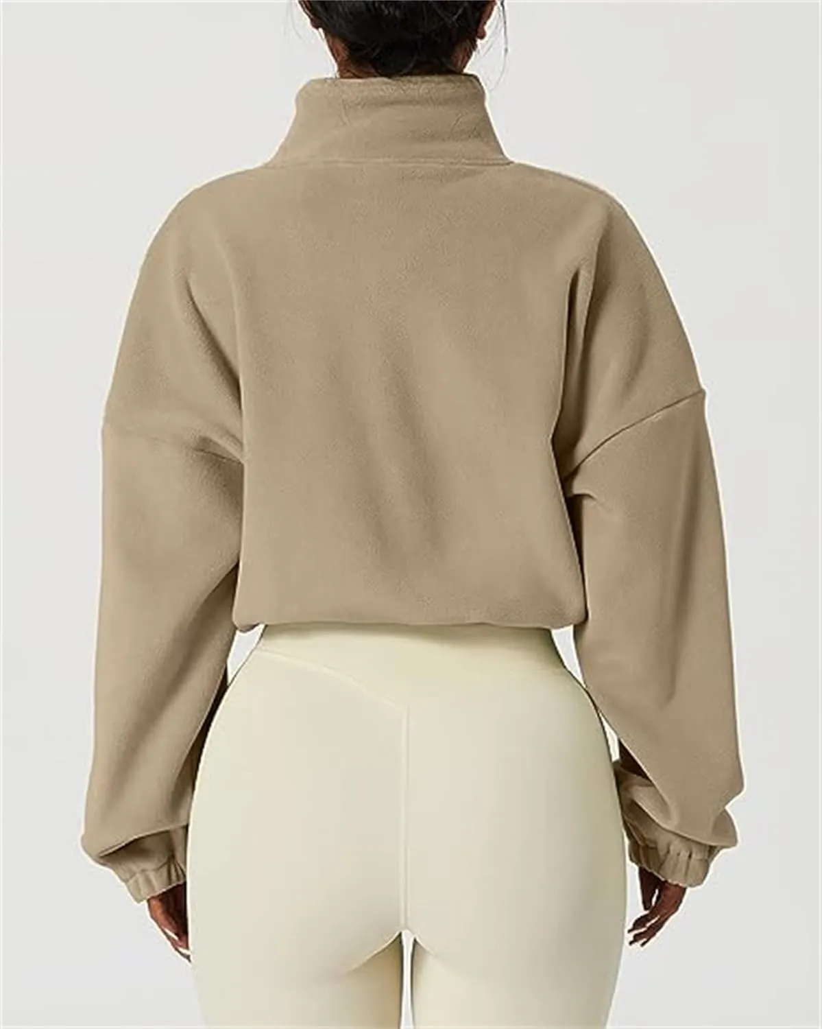 Full Zip Polar Fleece Crop Jacket for Women Warm Long Sleeve Stand Collar Sherpa Short Coat Pullover Sweatshirt Tops