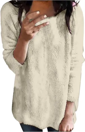 GIERIDUC Womens Fleece Tunic Pullover Long Sherpa Long Sweater Casual Fuzzy Sweatshirts Oversized Fluffy Tops with Pockets
