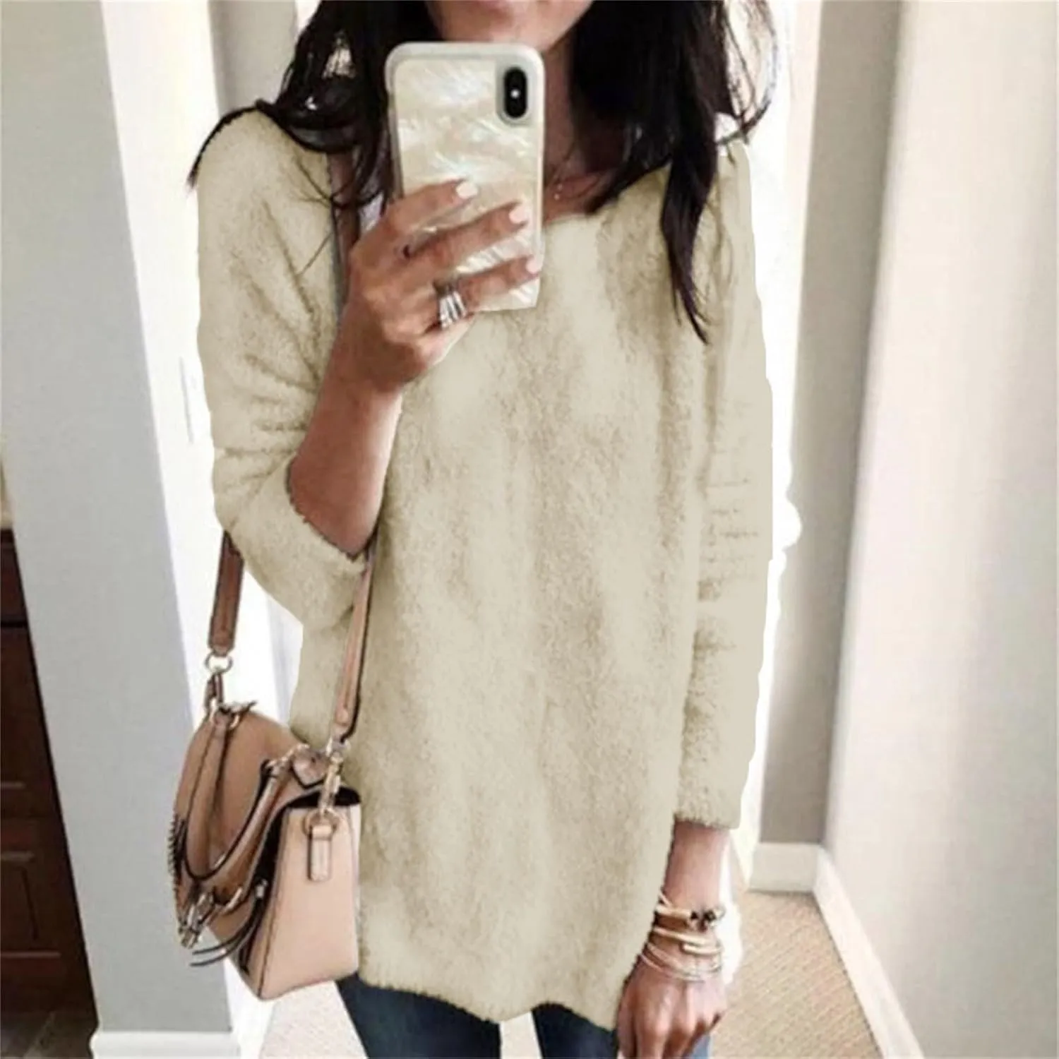 GIERIDUC Womens Fleece Tunic Pullover Long Sherpa Long Sweater Casual Fuzzy Sweatshirts Oversized Fluffy Tops with Pockets