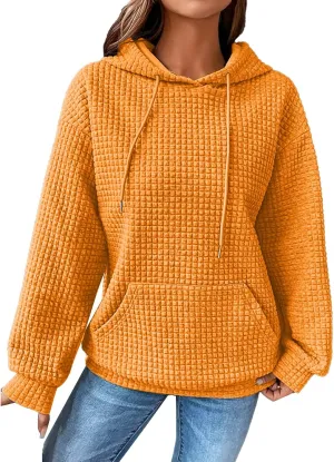 GIERIDUC Womens Oversized Hoodies Fall Winter Casual Waffle Plaid Sweatshirt Pockets Long Sleeve Drawstring Hooded Pullover