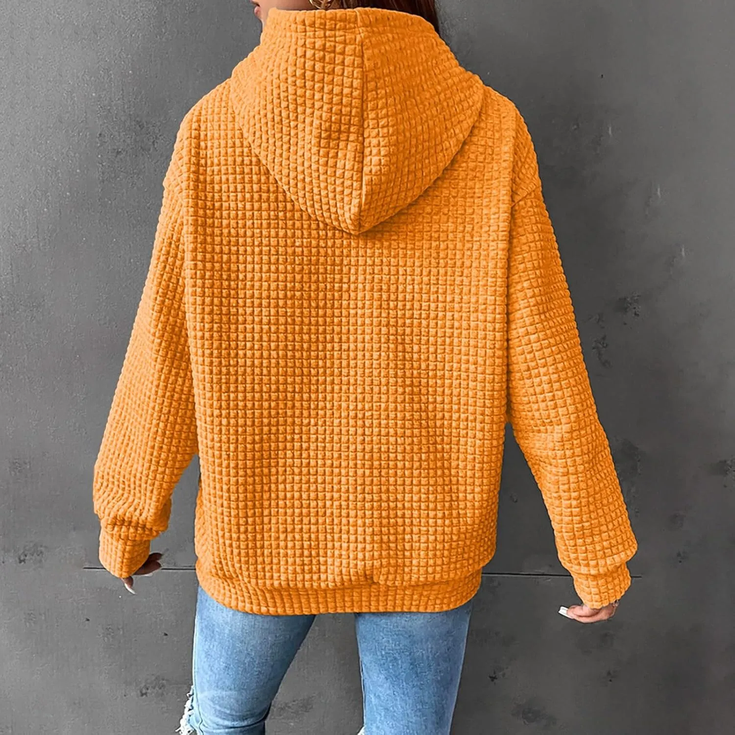 GIERIDUC Womens Oversized Hoodies Fall Winter Casual Waffle Plaid Sweatshirt Pockets Long Sleeve Drawstring Hooded Pullover