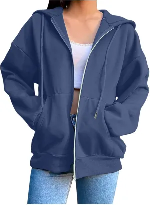 GIERIDUC Women's Zip Up Oversized Sweatshirts Fleece Jacket Coat Long Sleeve Casual Hoodies Fall Teen Girls Preppy Clothes