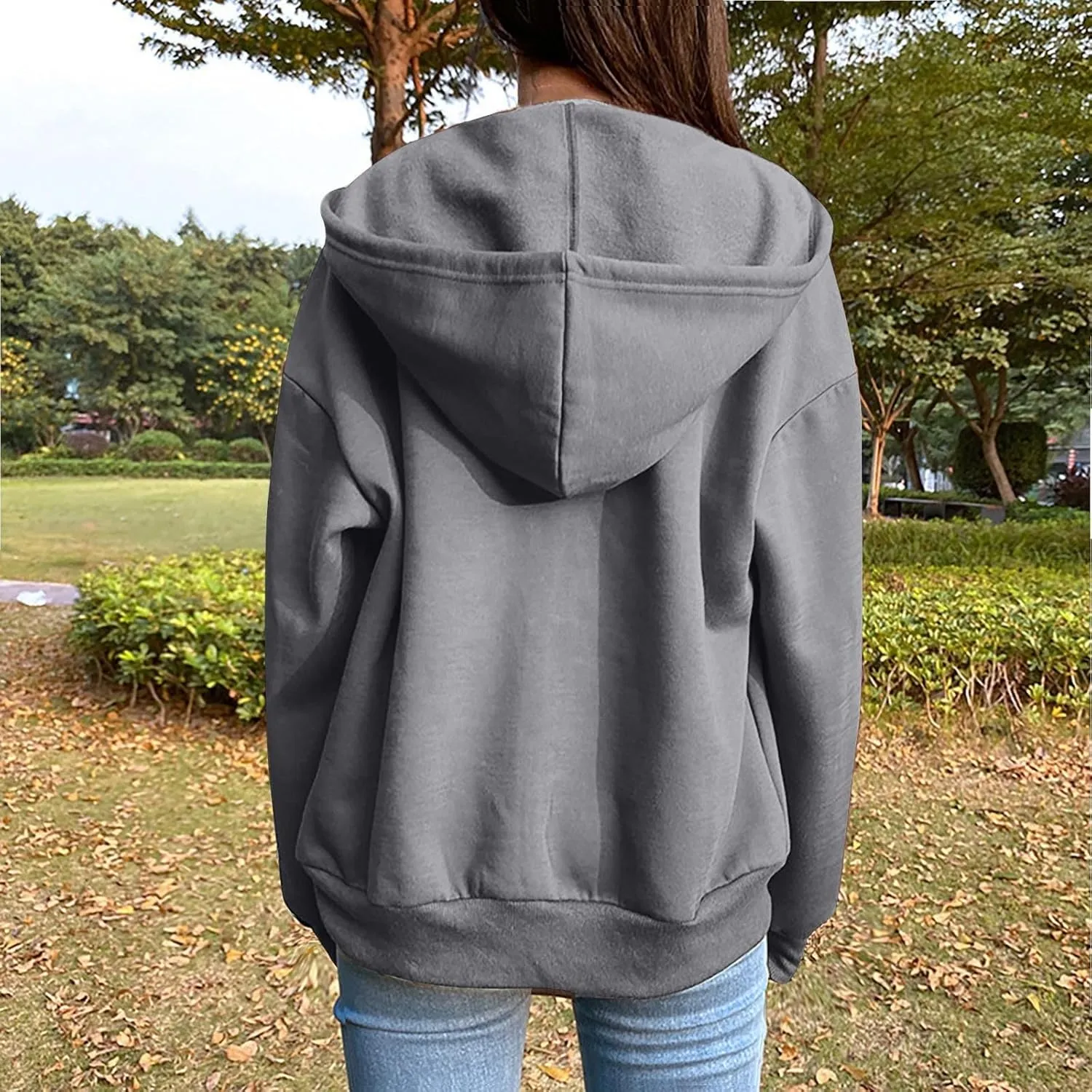 GIERIDUC Women's Zip Up Oversized Sweatshirts Fleece Jacket Coat Long Sleeve Casual Hoodies Fall Teen Girls Preppy Clothes