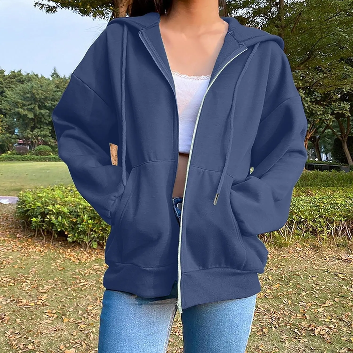 GIERIDUC Women's Zip Up Oversized Sweatshirts Fleece Jacket Coat Long Sleeve Casual Hoodies Fall Teen Girls Preppy Clothes