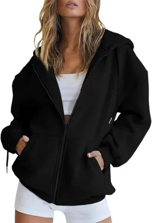 GIERIDUC Zip Up Hoodie Women 2024 Trendy Long Sleeve Sweatshirts Jacket Casual Athletic Hooded Track Jacket with Pockets