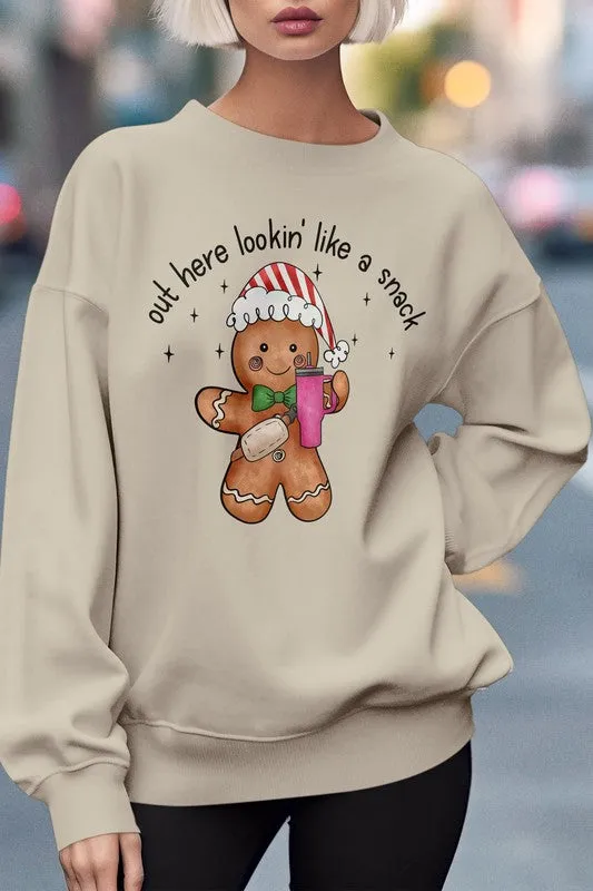 Gingerbread 'Lookin' Like a Snack' Christmas Holiday Unisex Long Sleeve Graphic Sweatshirt