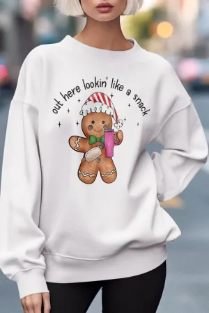 Gingerbread 'Lookin' Like a Snack' Christmas Holiday Unisex Long Sleeve Graphic Sweatshirt