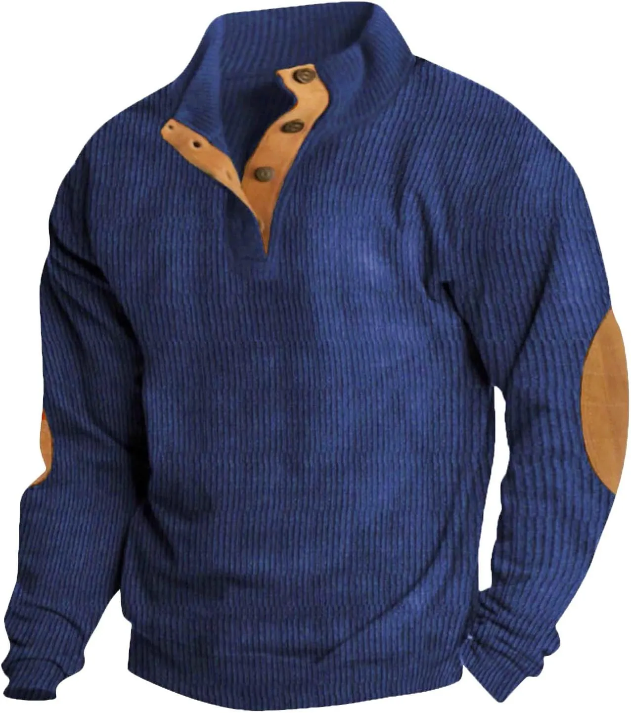 GOFULY Corduroy Sweatshirts For Men No Hood Mock Neck Butto Henley Shirt Long Sleeve Pullovers Fashion Stand Collar Sweater