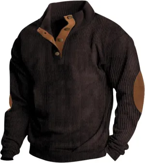 GOFULY Men'S Fashion Hoodies & Sweatshirts Corduroy Henley Pullover Lapel Collar Butto Down Sweaters Stand Collar Shirts
