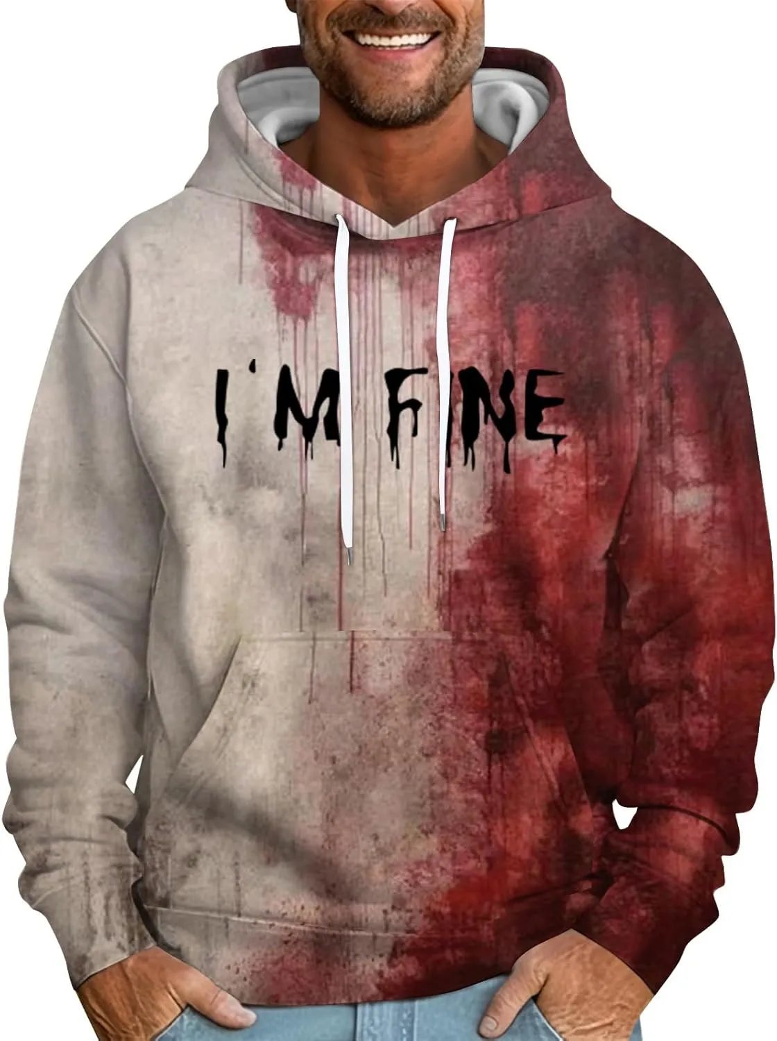 GOFULY Problem Solved Bloody Halloween Hoodies For Men Y2K Fall Halloween Sweatshirts Long Sleeve Winter 2024 Pullover