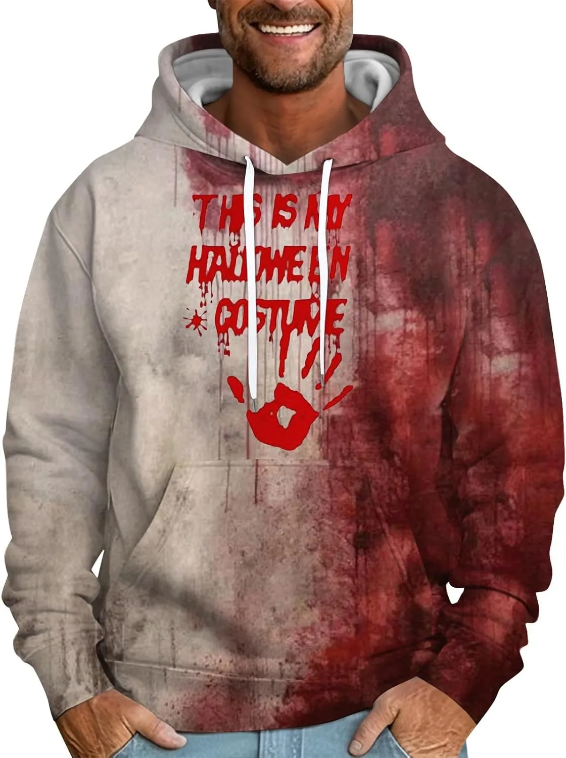 GOFULY Problem Solved Bloody Halloween Hoodies For Men Y2K Fall Halloween Sweatshirts Long Sleeve Winter 2024 Pullover
