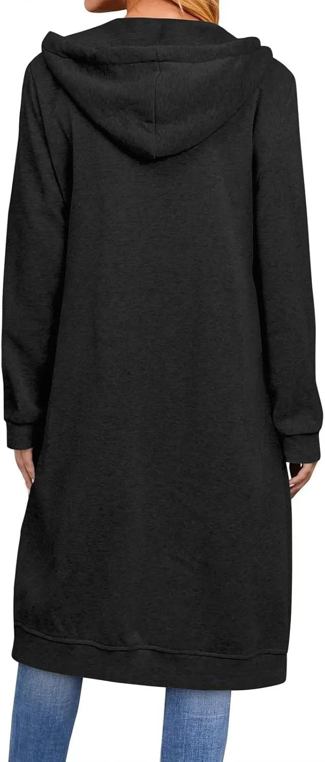 GOFULY Sweatshirt Dress Women Lightweight Zip Up Hoodies Fleece Fall Long Sleeve Drawstring Clothes Solid Jacket With Pockets