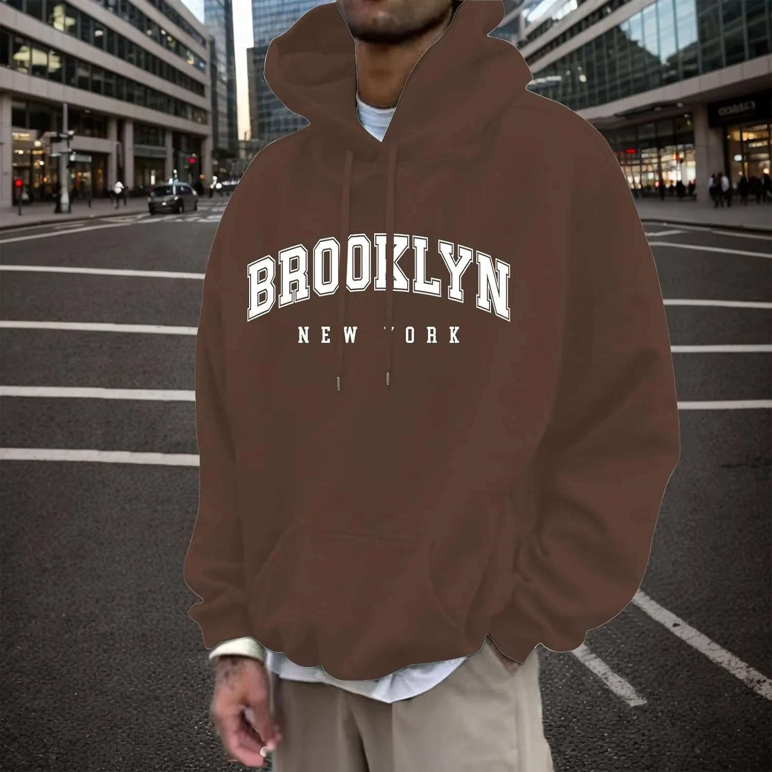 Graphic Hoodies for Men Letter Print Oversized Sweatshirts Long Sleeve Drawstring Pullover Tops with Pockets Unisex