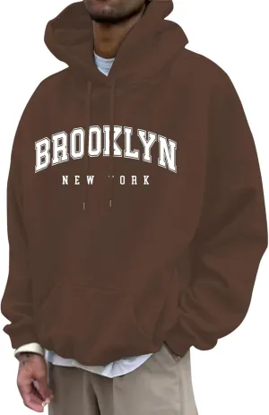 Graphic Hoodies for Men Letter Print Oversized Sweatshirts Long Sleeve Drawstring Pullover Tops with Pockets Unisex