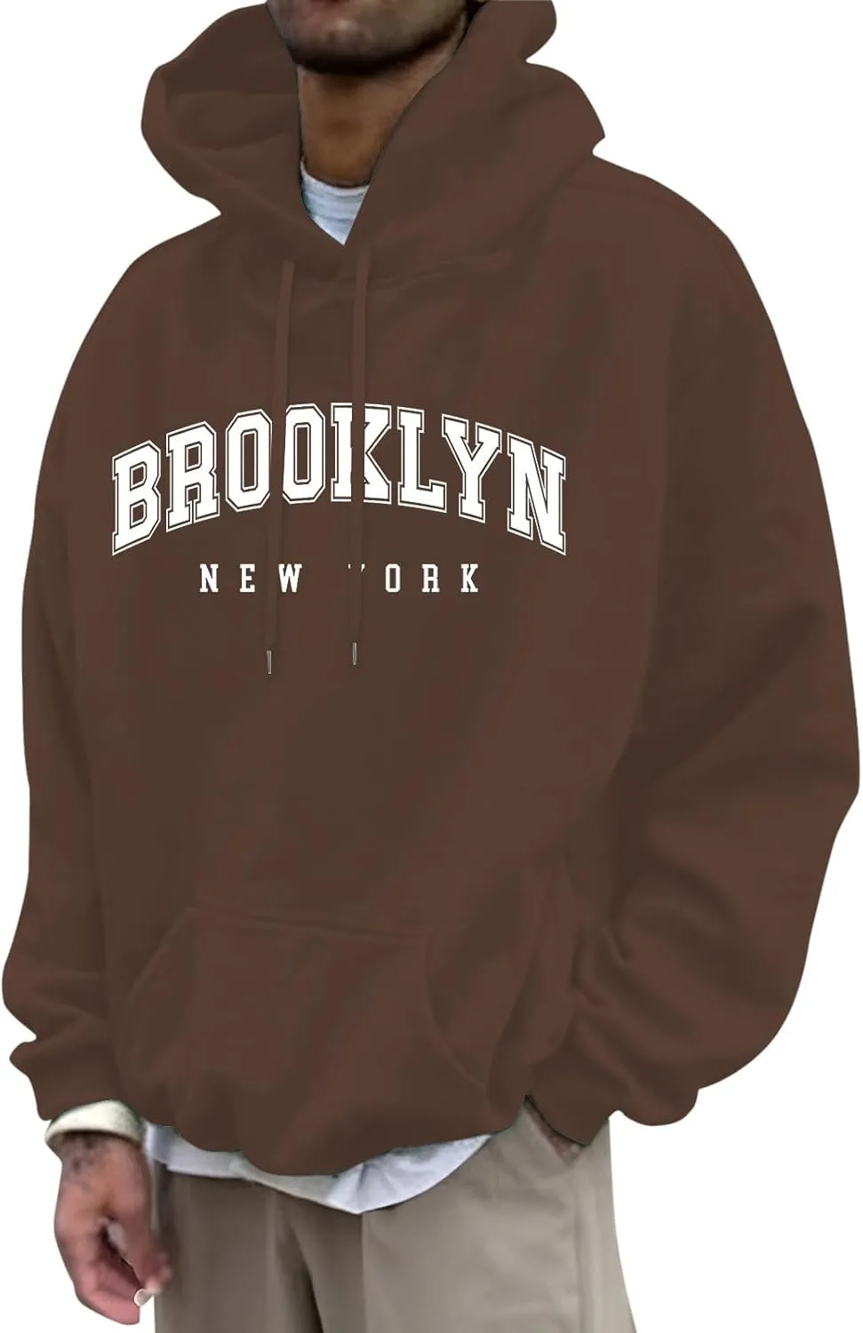 Graphic Hoodies for Men Letter Print Oversized Sweatshirts Long Sleeve Drawstring Pullover Tops with Pockets Unisex