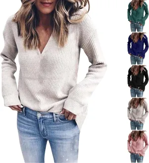 Gumipy Womens V Neck Sweaters Cable Knit Oversized Sweaters Trendy Long Sleeve Tunic Sweaters Soft Chunky Sweater Pullover