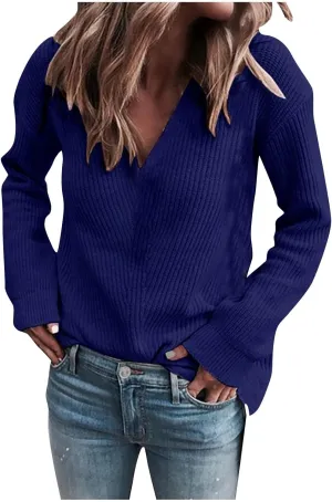 Gumipy Womens V Neck Sweaters Cable Knit Oversized Sweaters Trendy Long Sleeve Tunic Sweaters Soft Chunky Sweater Pullover