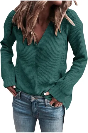 Gumipy Womens V Neck Sweaters Cable Knit Oversized Sweaters Trendy Long Sleeve Tunic Sweaters Soft Chunky Sweater Pullover